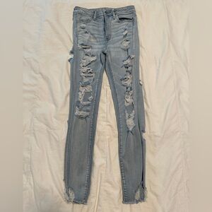 American Eagle Outfitters Distressed Skinny Jeans in Light Blue